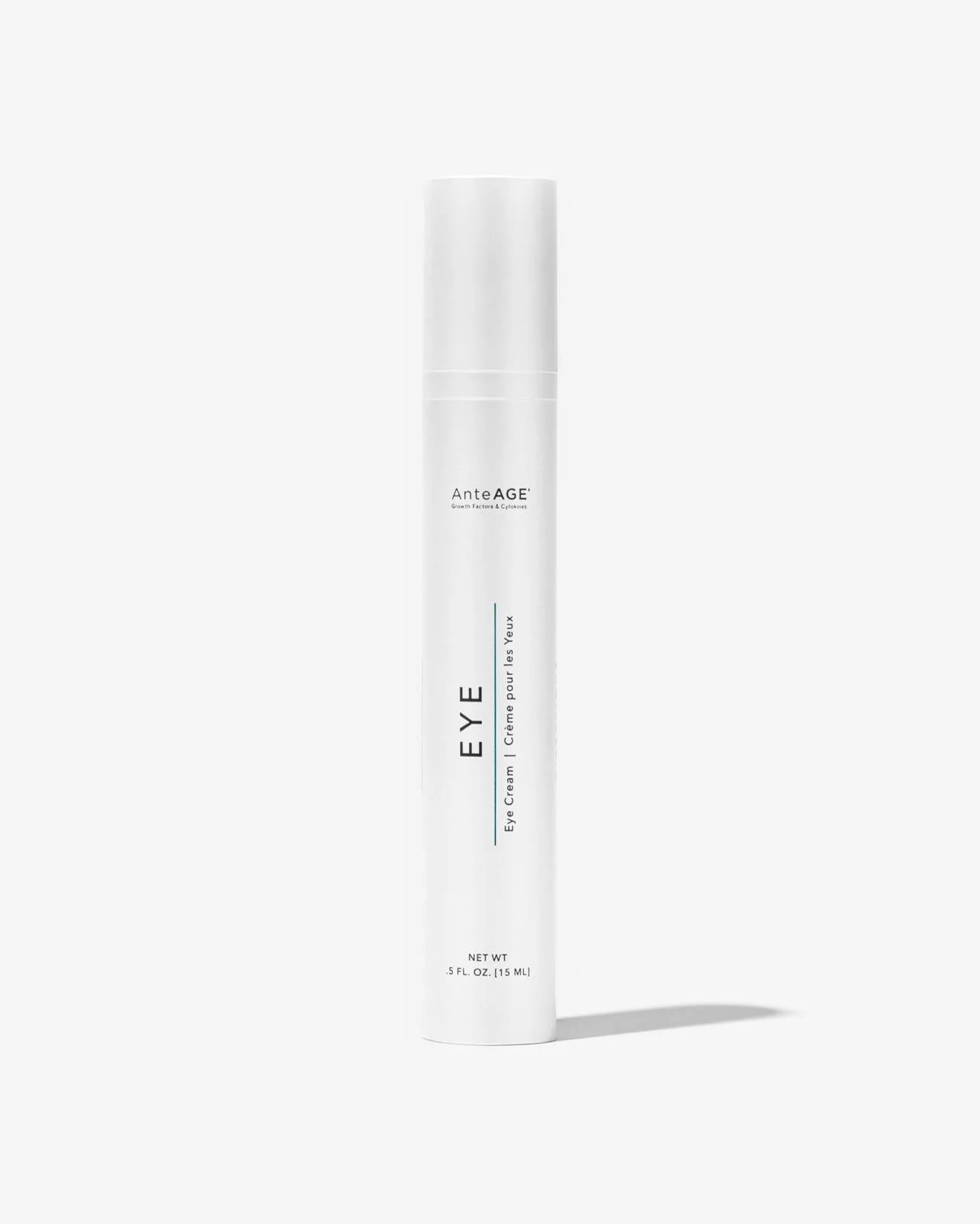 White skincare tube labeled 'EYE' on a light gray background