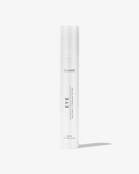 White skincare tube labeled 'EYE' on a light gray background